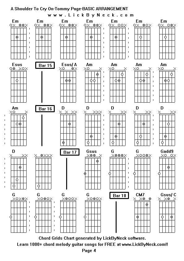 Chord Grids Chart of chord melody fingerstyle guitar song-A Shoulder To Cry On-Tommy Page-BASIC ARRANGEMENT,generated by LickByNeck software.